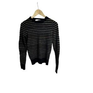 A.L.C. Cashmere Mohair Striped Sweater Leather Elbow Patches‎ Black Tan Medium